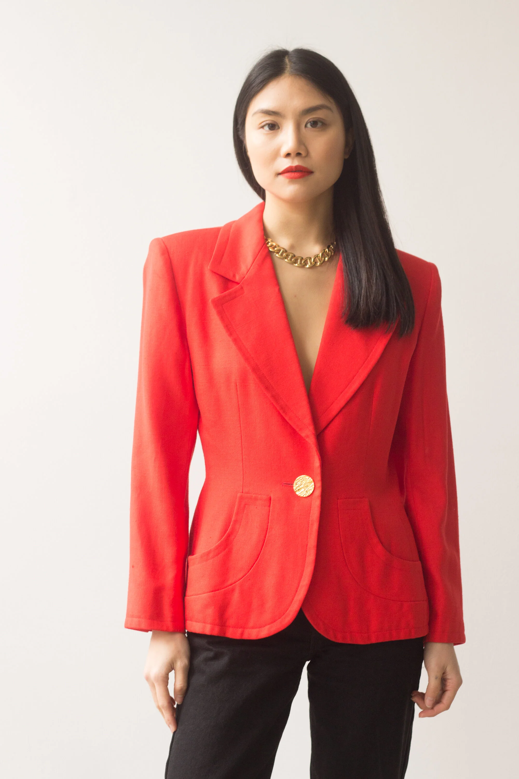 【関税&送料込み】Givenchy Red Wool Coat 1980s Givenchy Nouvelle Boutique Flame Red Linen Blazer